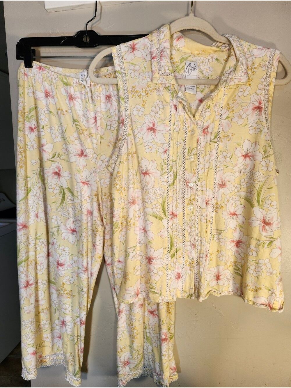 Aria Yellow Floral Girls' Pajama Set with Pink Blossoms
